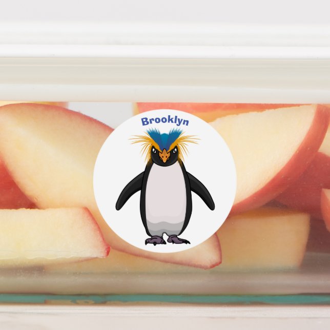 Cute macaroni penguin cartoon illustration labels (Affixed)