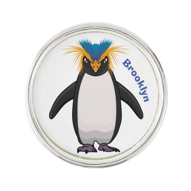 Cute macaroni penguin cartoon illustration lapel pin (Front)
