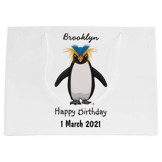 Cute macaroni penguin cartoon illustration large gift bag (Front)