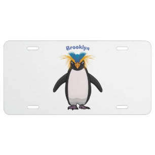 Cute macaroni penguin cartoon illustration license plate