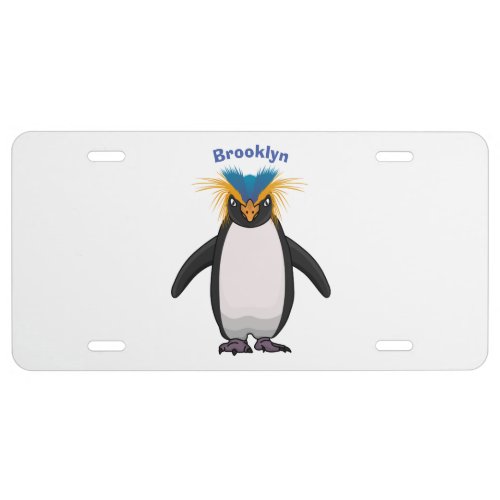 Cute macaroni penguin cartoon illustration license plate