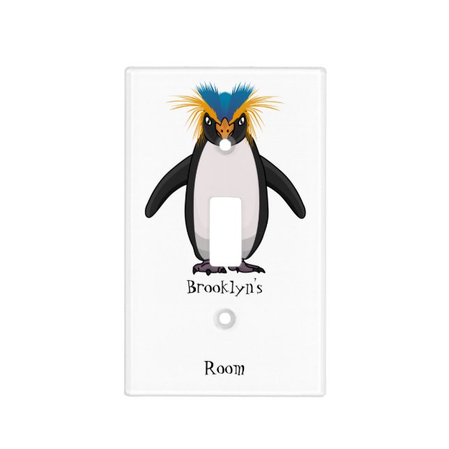 Cute macaroni penguin cartoon illustration light switch cover (Front)