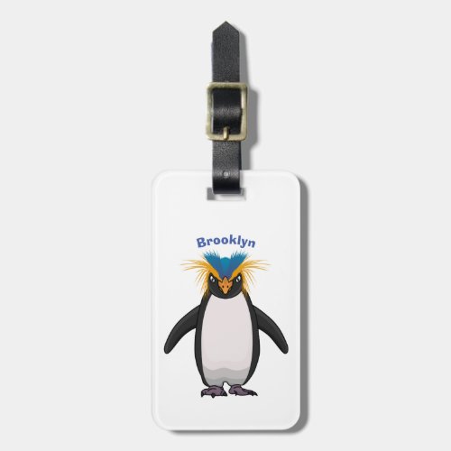 Cute macaroni penguin cartoon illustration luggage tag