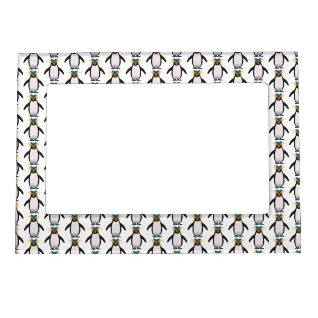 Cute macaroni penguin cartoon illustration magnetic frame (Front)