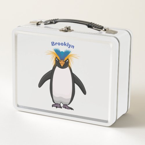 Cute macaroni penguin cartoon illustration metal lunch box
