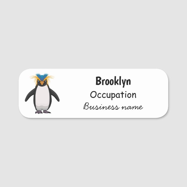 Cute macaroni penguin cartoon illustration name tag (Front)