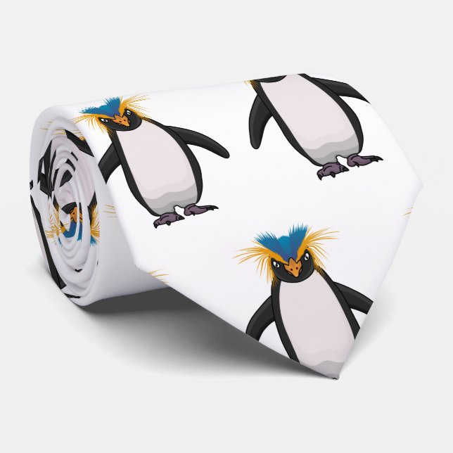 Cute macaroni penguin cartoon illustration neck tie (Rolled)