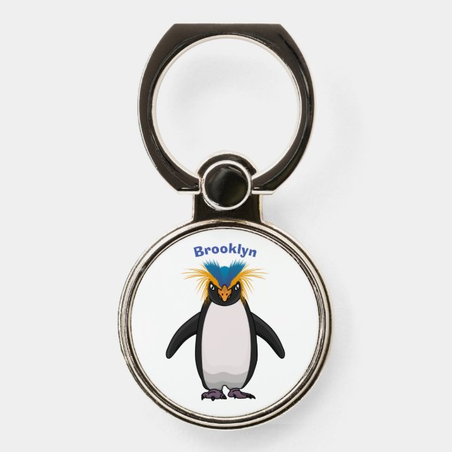 Cute macaroni penguin cartoon illustration phone ring stand (Front)