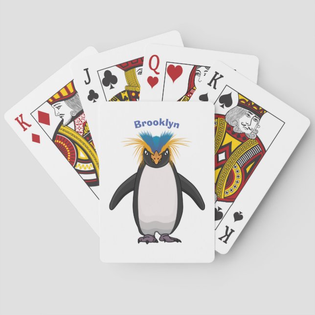 Cute macaroni penguin cartoon illustration poker cards (Back)