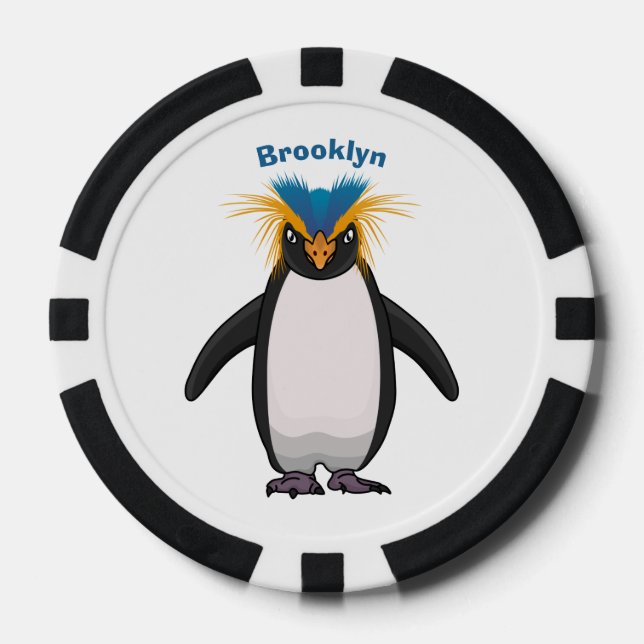 Cute macaroni penguin cartoon illustration poker chips (Front)