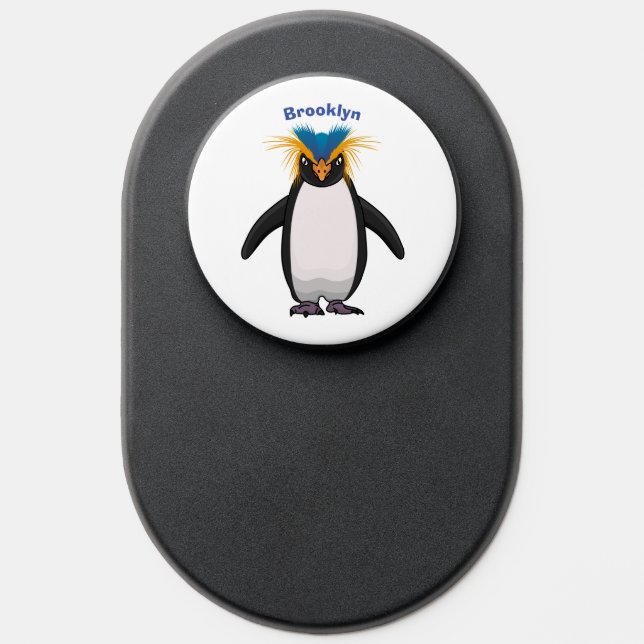 Cute macaroni penguin cartoon illustration PopSocket (Popsocket)