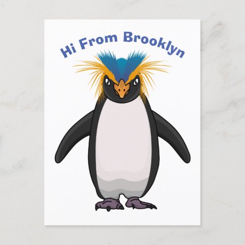 Cute macaroni penguin cartoon illustration postcard