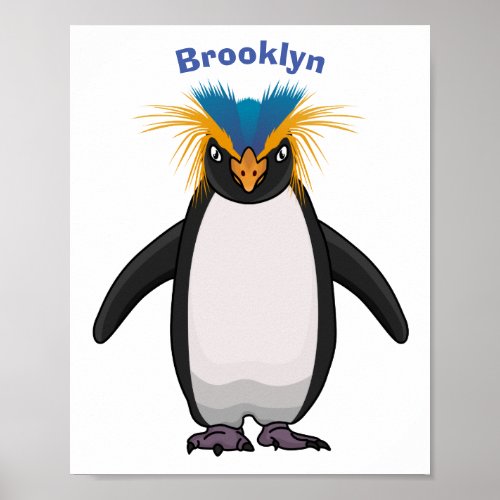 Cute macaroni penguin cartoon illustration poster