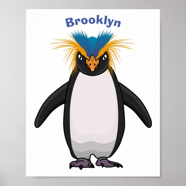 Cute macaroni penguin cartoon illustration poster (Front)