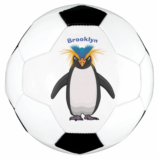 Cute macaroni penguin cartoon illustration soccer ball (Front)