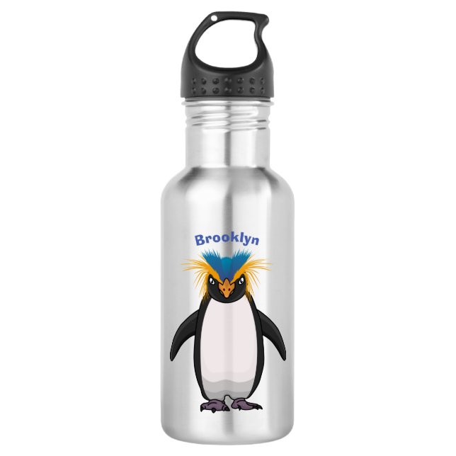 Cute macaroni penguin cartoon illustration stainless steel water bottle (Front)