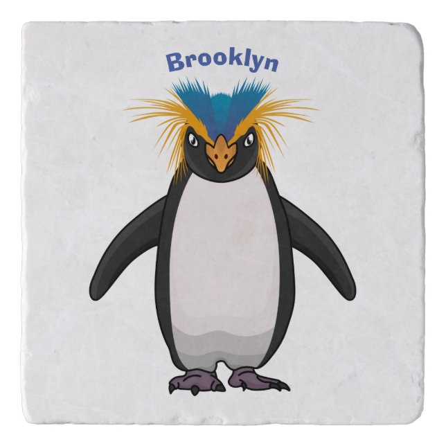 Cute macaroni penguin cartoon illustration trivet (Front)