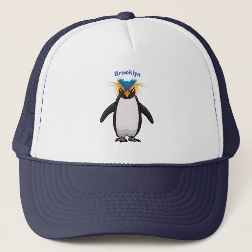 Cute macaroni penguin cartoon illustration  trucker hat