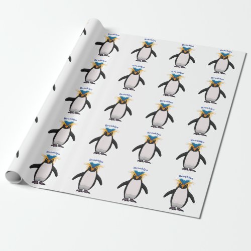 Cute macaroni penguin cartoon illustration wrapping paper
