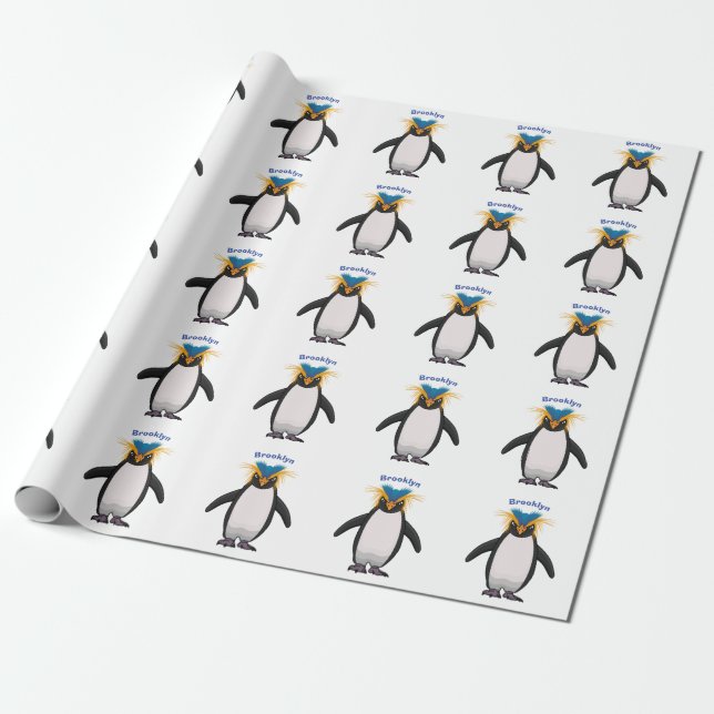 Cute macaroni penguin cartoon illustration wrapping paper (Unrolled)