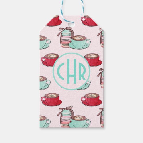 Cute Macarons and Cappuccino  Pastel  Monogram Gift Tags