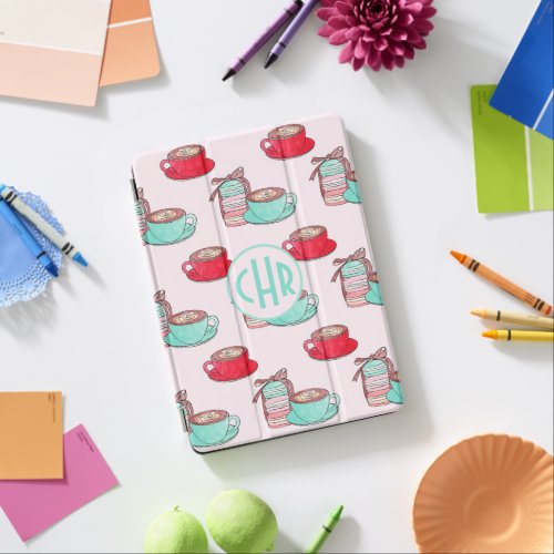 Cute Macarons and Cappuccino  Pastel  Monogram iPad Air Cover