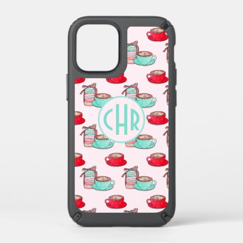 Cute Macarons and Cappuccino  Pastel  Monogram Speck iPhone 12 Mini Case