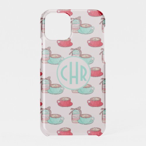 Cute Macarons and Cappuccino  Pastel  Monogram iPhone 11 Pro Case