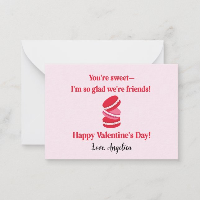 Cute Macarons Valentines Day Classroom Note Card (Front)
