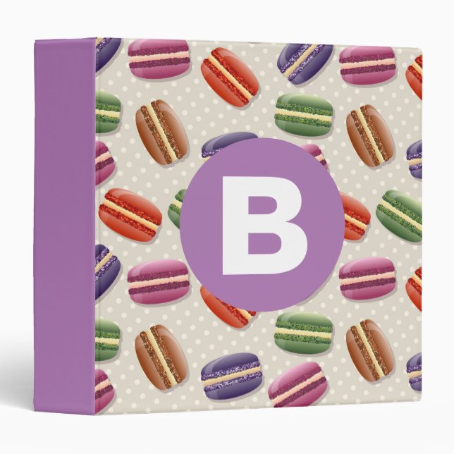 Cute Macaroon Pattern Dotty Purple Monogram 3 Ring Binder (Front/Spine)