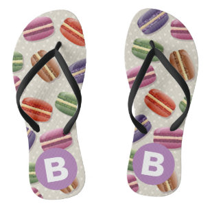 Cute Macaroon Pattern Dotty Purple Monogram Flip Flops