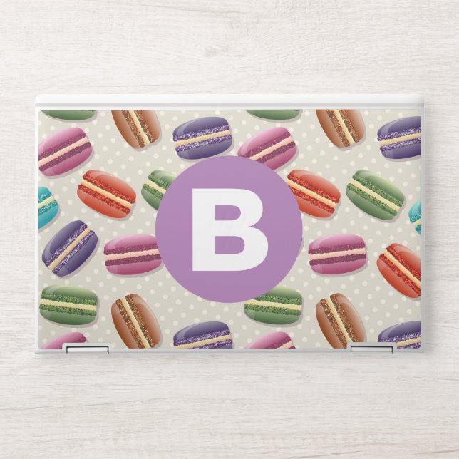 Cute Macaroon Pattern Dotty Purple Monogram HP Laptop Skin (Front)