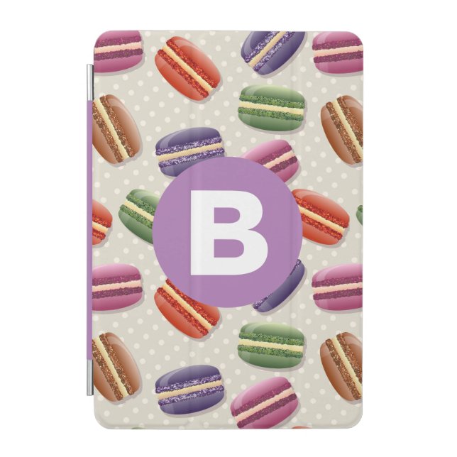 Cute Macaroon Pattern Dotty Purple Monogram iPad Mini Cover (Front)