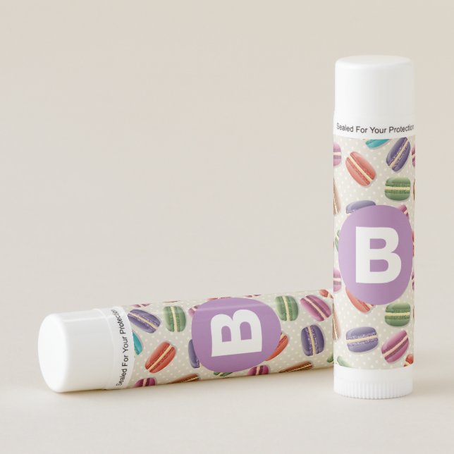 Cute Macaroon Pattern Dotty Purple Monogram Lip Balm (Front)