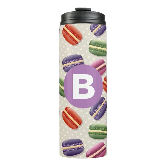 Cute Macaroon Pattern Dotty Purple Monogram Thermal Tumbler (Front)