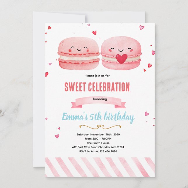 Cute macaroon theme party invitation (Front)