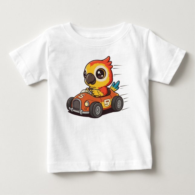 Cute Macaw Race Car Driver Baby T-Shirt (Front)