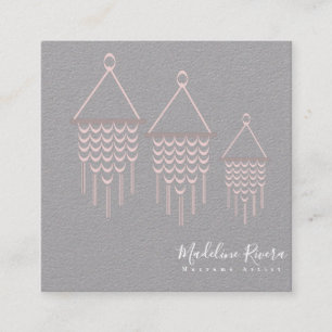 Cute Macrame Artist Handmade Design Pink Square Business Card