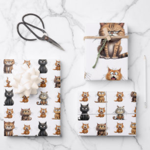 Cute Mad Angry Black Gray Orange Cats Wrapping Paper Sheets