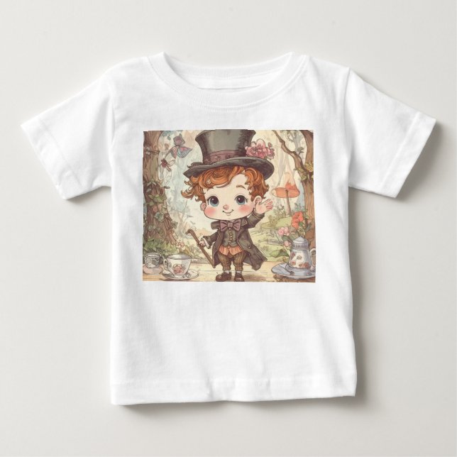 Cute Mad Hatter Whimsical Wonderland Woodland Art Baby T-Shirt (Front)