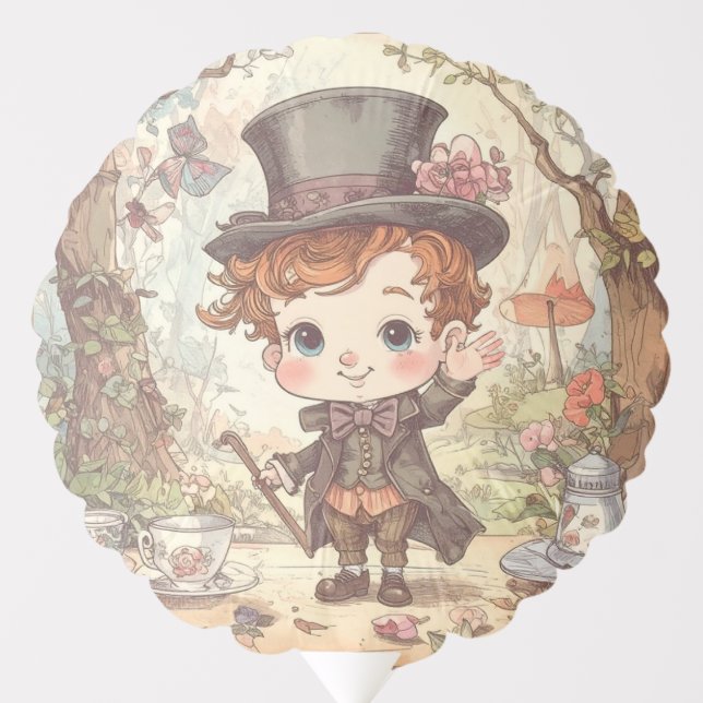 Cute Mad Hatter Whimsical Wonderland Woodland Art Balloon (Front)