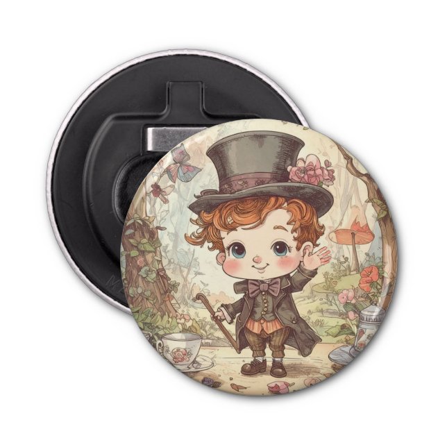 Cute Mad Hatter Whimsical Wonderland Woodland Art Bottle Opener (Front)