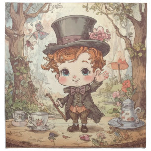 Cute Mad Hatter Whimsical Wonderland Woodland Art Cloth Napkin