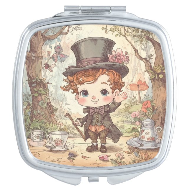 Cute Mad Hatter Whimsical Wonderland Woodland Art Compact Mirror (Front)