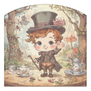 Cute Mad Hatter Whimsical Wonderland Woodland Art Door Sign