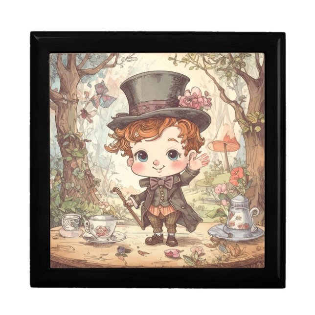 Cute Mad Hatter Whimsical Wonderland Woodland Art Gift Box (Front)