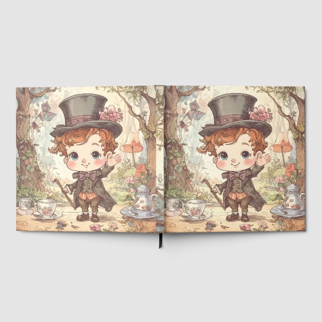 Cute Mad Hatter Whimsical Wonderland Woodland Art Guest Book (Full)