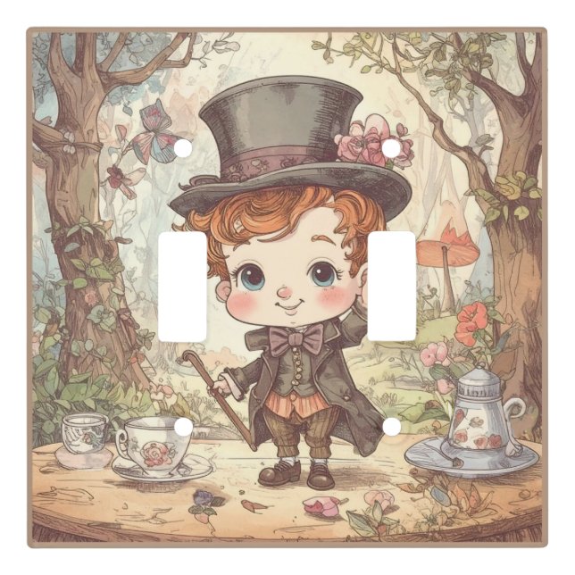Cute Mad Hatter Whimsical Wonderland Woodland Art Light Switch Cover (Front)