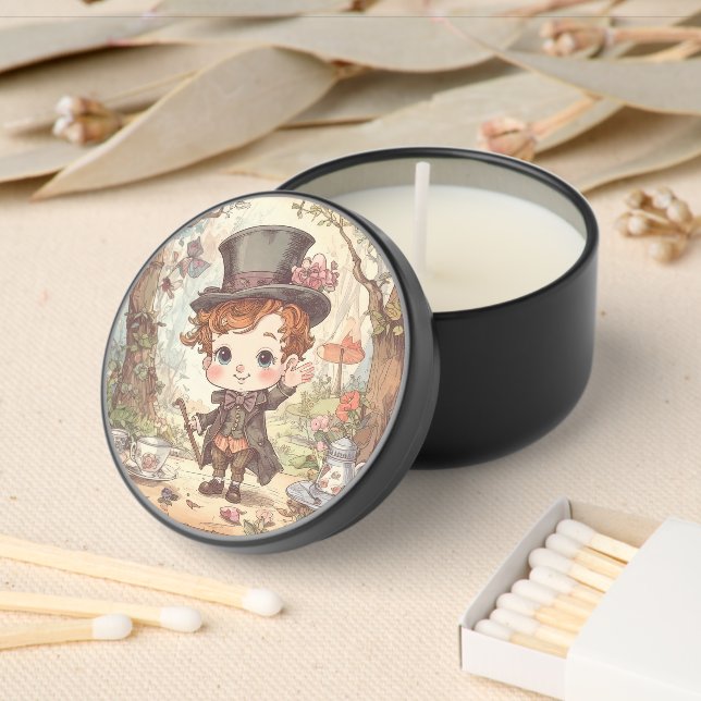 Cute Mad Hatter Whimsical Wonderland Woodland Art Mini Candle Favors (Insitu)