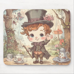 Cute Mad Hatter Whimsical Wonderland Woodland Art Mouse Pad